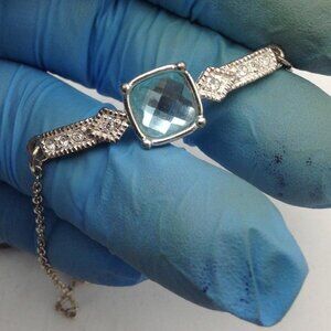 Art Deco Silver Tone Blue and Clear Stone Bracelet